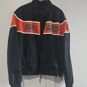 Harley-Davidson Men's Black and Orange Varsity Jacket